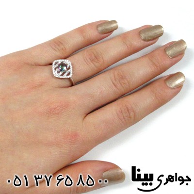 انگشتر توپاز هفت رنگ زنانه طرح لوزی