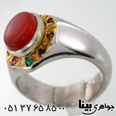 انگشتر عقیق یمنی مردانه دور نگین