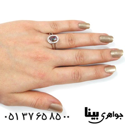 انگشتر توپاز هفت رنگ زنانه طرح بیضی