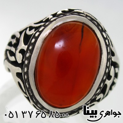 انگشتر عقیق یمنی مردانه یا علی مدد طرح شبکه ای
