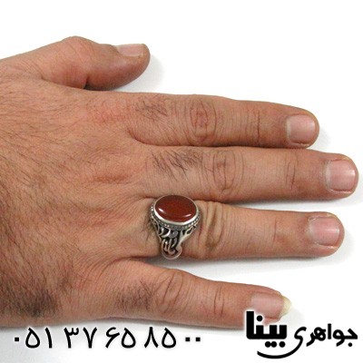 انگشتر عقیق یمنی مردانه یا علی مدد طرح شبکه ای