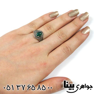 انگشتر عقیق سبز زنانه طرح بهسا