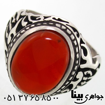 انگشتر عقیق یمنی مردانه  یا علی مدد طرح اره کاری