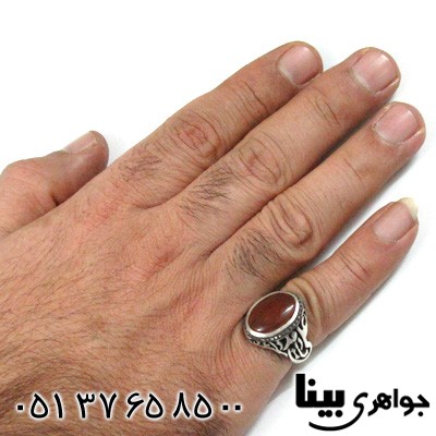 انگشتر عقیق یمنی مردانه  یا علی مدد طرح اره کاری