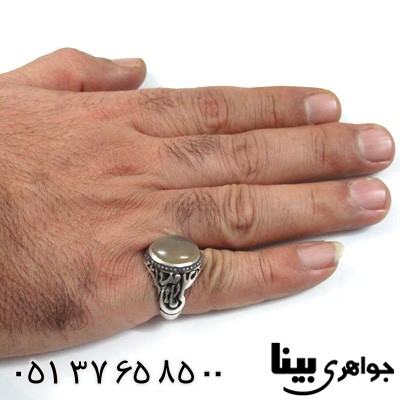 انگشتر عقیق یمنی مردانه یا علی مدد طرح اره کاری شده