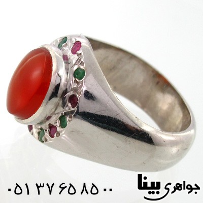 انگشتر عقیق یمنی مردانه دور نگین کلاسیک
