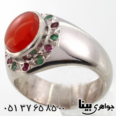انگشتر عقیق یمنی مردانه دور نگین کلاسیک