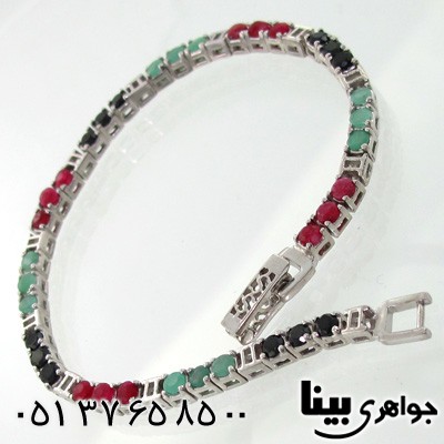 دستبند چند جواهر زنانه یاقوت و زمرد طرح کیهانه