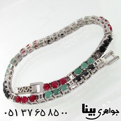دستبند چند جواهر زنانه یاقوت و زمرد طرح کیهانه