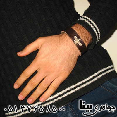 دستبند نقره  چرم طرح فروهر