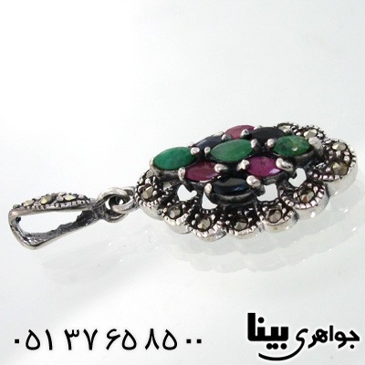 گردنبند چند جواهر زنانه یاقوت و زمرد طرح شیوا