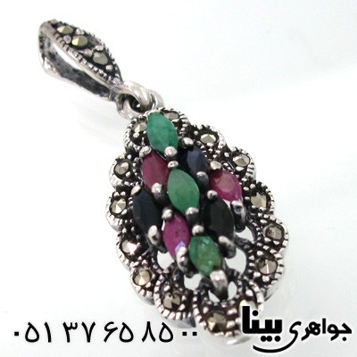 گردنبند چند جواهر زنانه یاقوت و زمرد طرح شیوا