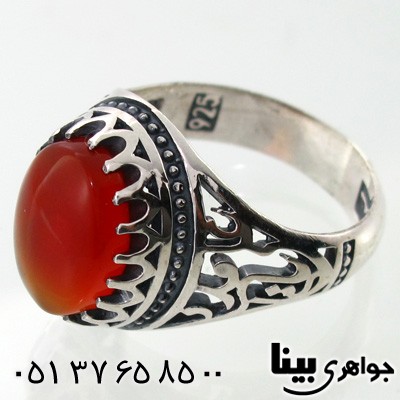 انگشتر عقیق یمنی مردانه با رکاب یا علی مدد