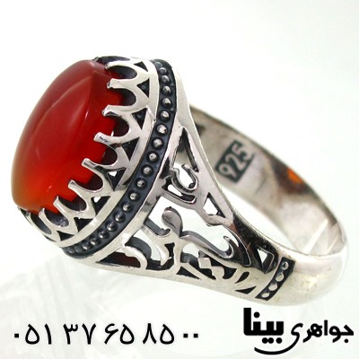 انگشتر عقیق یمنی مردانه با رکاب یا علی مدد