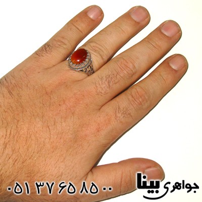 انگشتر عقیق یمنی مردانه با رکاب یا علی مدد