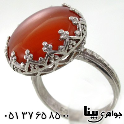 انگشتر عقیق سلیمانی زنانه طرح مشبک شماره یک