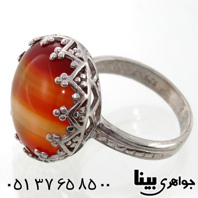 انگشتر عقیق سلیمانی زنانه طرح مشبک شماره یک