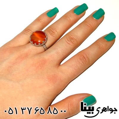 انگشتر عقیق سلیمانی زنانه طرح مشبک شماره یک
