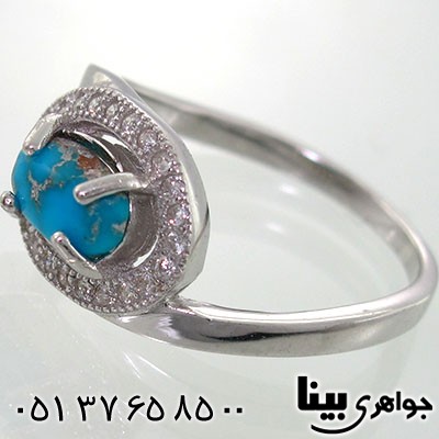 انگشتر فیروزه نیشابوری زنانه بیضی طرح مینو