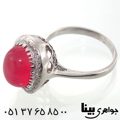 انگشتر عقیق صورتی زنانه طرح بهاره