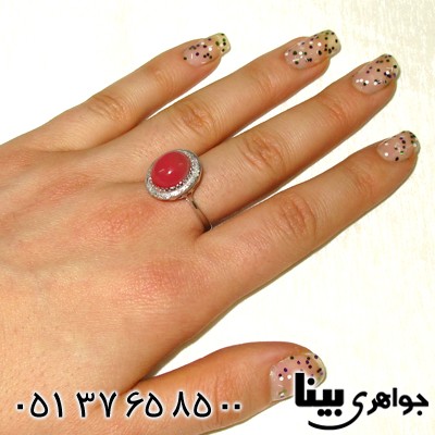 انگشتر عقیق صورتی زنانه طرح بهاره