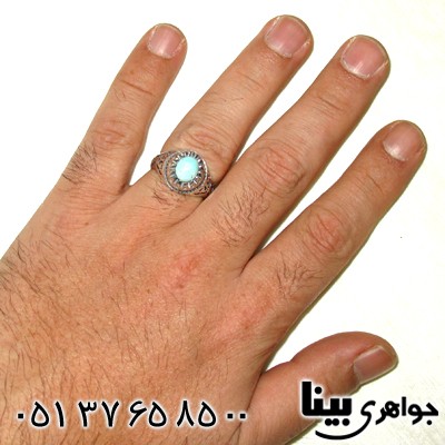 انگشتر فیروزه نیشابوری مردانه طرح شبکه ای سنتی