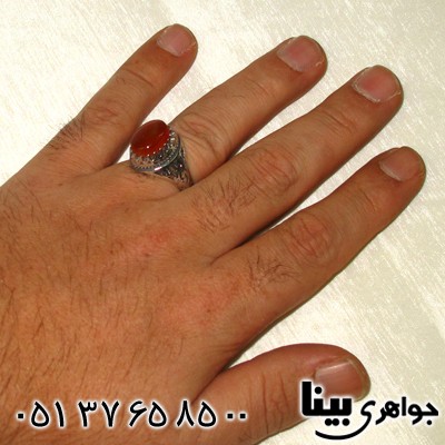 انگشتر عقیق یمنی مردانه رکاب یا علی قرینه ای