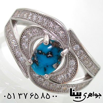انگشتر فیروزه نیشابوری زنانه طرح چشم درخشان
