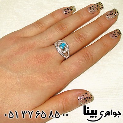 انگشتر فیروزه نیشابوری زنانه طرح چشم درخشان