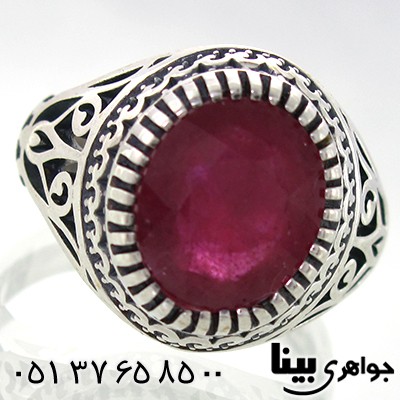 انگشتر یاقوت سرخ مردانه کلاسیک طرح شبکه ای