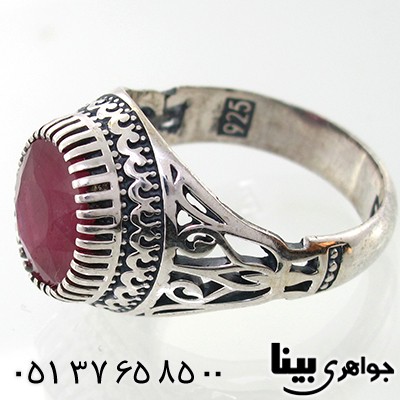 انگشتر یاقوت سرخ مردانه کلاسیک طرح شبکه ای