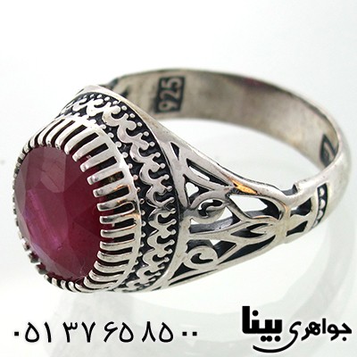 انگشتر یاقوت سرخ مردانه کلاسیک طرح شبکه ای