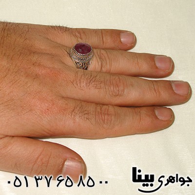 انگشتر یاقوت سرخ مردانه کلاسیک طرح شبکه ای