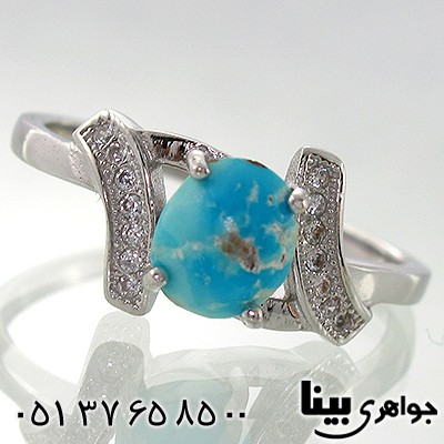 انگشتر فیروزه نیشابوری زنانه طرح نیلوفر