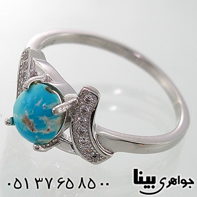 انگشتر فیروزه نیشابوری زنانه طرح نیلوفر