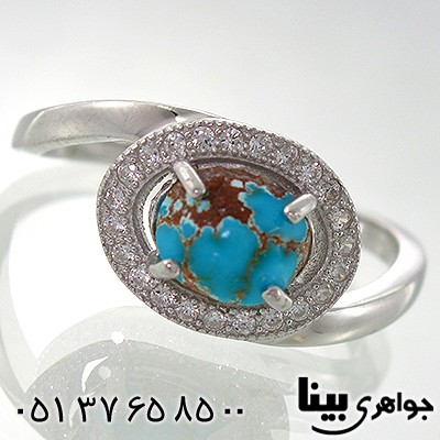 انگشتر فیروزه نیشابوری زنانه طرح بیضی