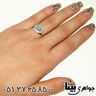 انگشتر فیروزه نیشابوری زنانه طرح بیضی