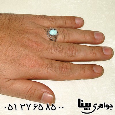 انگشتر فیروزه نیشابوری مردانه طرح شبکه ای
