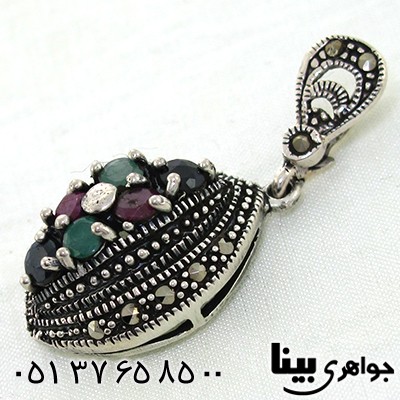 گردنبند چند جواهر زنانه یاقوت و زمرد مارکازیتی هستی