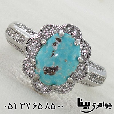 انگشتر فیروزه نیشابوری زنانه طرح گل