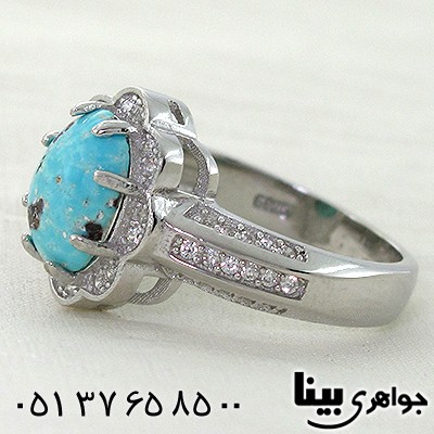 انگشتر فیروزه نیشابوری زنانه طرح گل
