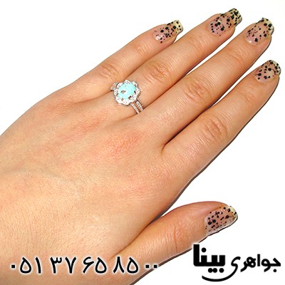 انگشتر فیروزه نیشابوری زنانه طرح گل