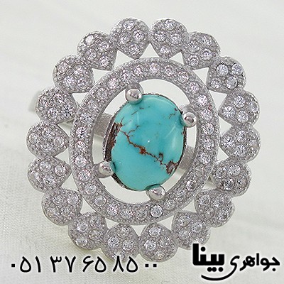 انگشتر فیروزه نیشابوری زنانه دور جواهری درشت