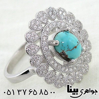 انگشتر فیروزه نیشابوری زنانه دور جواهری درشت