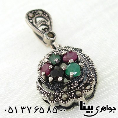 گردنبند چند جواهر زنانه یاقوت و زمرد طرح رها