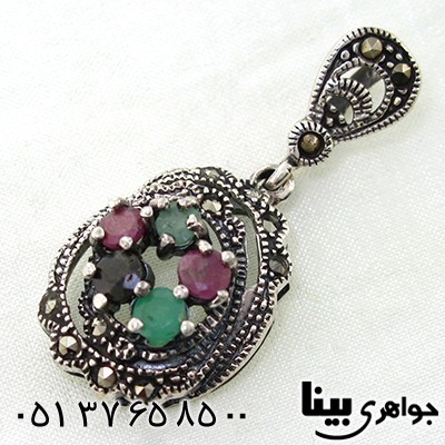 گردنبند چند جواهر زنانه یاقوت و زمرد طرح رها