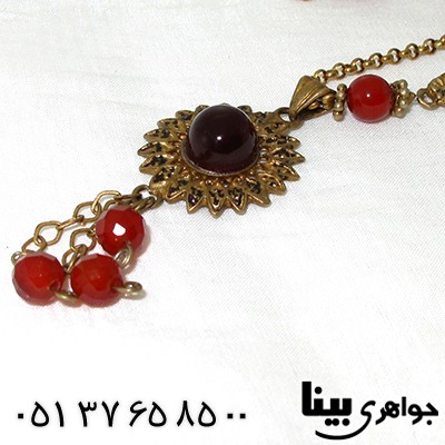 سینه ریز عقیق قرمز زنانه زیر خاکی طرح شمسه