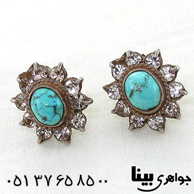 گوشواره فیروزه نیشابوری زنانه طرح آفتابگردان