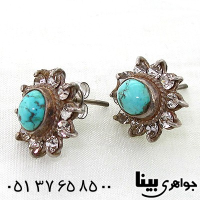 گوشواره فیروزه نیشابوری زنانه طرح آفتابگردان