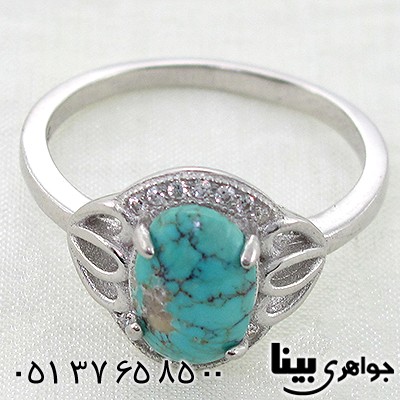 انگشتر فیروزه نیشابوری زنانه طرح لاله